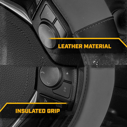 CAT® ErgoDrive Car Steering Wheel Cover with Dark Gray Grip, Standard 15 inch Size, Durable and Comfortable with Advanced Grip, Black Faux Leather Steering Wheel Cover for Auto Truck Van SUV