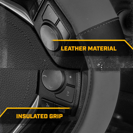 CAT® ErgoDrive Car Steering Wheel Cover with Dark Gray Grip, Standard 15 inch Size, Durable and Comfortable with Advanced Grip, Black Faux Leather Steering Wheel Cover for Auto Truck Van SUV