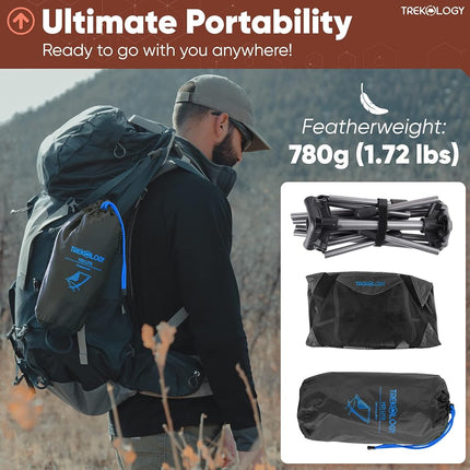 TREKOLOGY YIZI LITE Ultralight Camping Chair – Compact Folding Chair for Backpacking, Hiking & Beach – Portable, Low Profile, Supports 110kg – Durable & Lightweight (Only 780g)