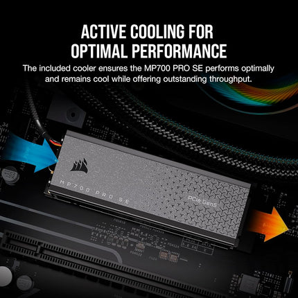 Corsair MP700 PRO SE with Air Cooler 4TB PCIe 5.0 x4 NVMe 2.0 M.2 SSD – M.2 2280 – Up to 14,000MB/sec Sequential Read – High-Density 3D TLC NAND – Black