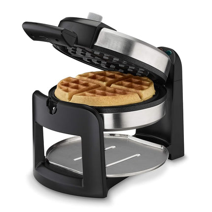 Cuisinart Round Flip Belgian Waffle Maker, Black/Silver, 1 inch thick, WAF-F30NAS