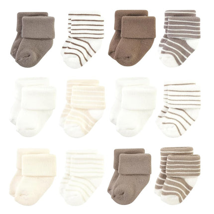Hudson Baby Unisex Baby Cotton Rich Newborn and Terry Socks, Beige Stripe, 0-6 Months, Beige Stripe 12 Pack, 0-6 Months
