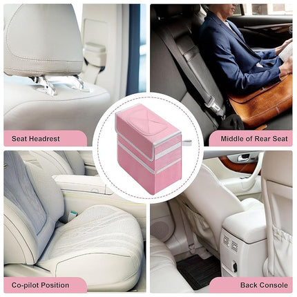 Simple Deluxe 2 Pack Car Trash Can, Multipurpose Bin with Lid and Storage Pockets, Collapsible Adjustable Straps and Portable Organizer, 2 Gallon, Pink