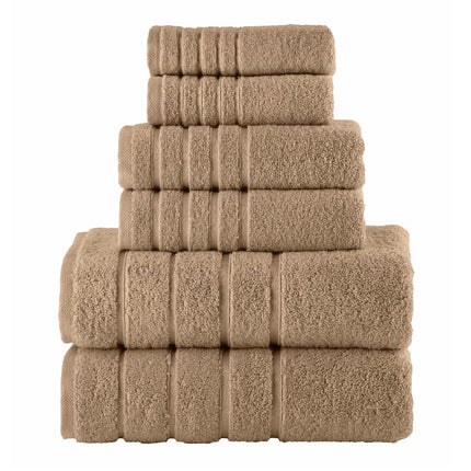 Elegant Comfort Juego de toallas de lujo de 6 piezas con rayas de viscosa de 4 líneas - 100% algodón turco, toallas de baño de lujo altamente absorbentes - Incluye 2 toallitas, 2 toallas de mano y 2 toallas de baño, color topo