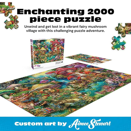 Buffalo Games - Aimee Stewart - Merry Mushroom Village Picnic - Rompecabezas de 2000 piezas para adultos, rompecabezas desafiante perfecto para noches de juegos - El tamaño final es 97,79 x 67,31 cm