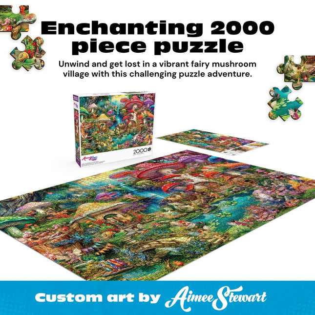 Buffalo Games - Aimee Stewart - Merry Mushroom Village Picnic - 2000 Piece Jigsaw Puzzle for Adults Challenging Puzzle Perfect for Game Nights - Finished Size is 38.50 x 26.50