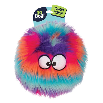 goDog Furballz Squeaky Plush Ball Dog Toy, Chew Guard Technology - Cool Rainbow, Large