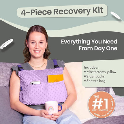 MOYOAMA Post Mastectomy Pillow with Cold Packs - Recovery After Breast Cancer Surgery, Breast Augmentation - Lightweight Post Surgery Pillow with 4 Built-in Pockets to Support Healing