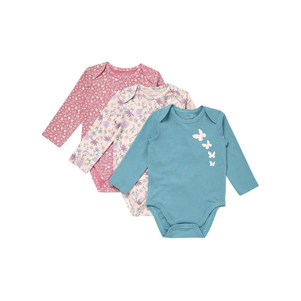Hanes Unisex Baby Pure Comfort Long Sleeve Bodysuits, Infant Bodysuits, Boys & Girls, 3-pack, Rose/Blush/Blue, 24 Months