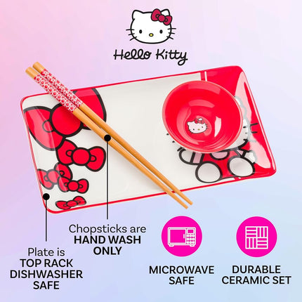 Silver Buffalo Hello Kitty Red and White Classic Boxed 3pc Ceramic Sushi Set