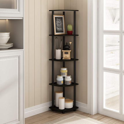Furinno TURN-N-TUBE 5-Tier Corner Shelf, Bookcase, Espresso