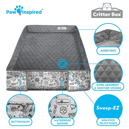 Paw Inspired Critter Box Bed Mat | Washable Guinea Pig Cage Liners with Raised Sides | Fleece Bedding for Guinea Pigs Rabbits, Hamsters, Small Animals | Edge Protected Pee Pads (C&C 2x1 (14" Grids))