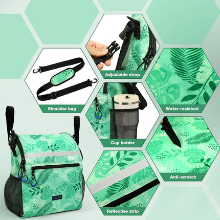 ZHCHG Wheelchair Bags, Wheelchair Backpack with Cup Holder, Wheelchair Bags to Hang on Back, Electric Wheel Chair Accessories, Large Storage Bag for Walker Rollator (Green)
