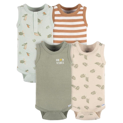 Gerber baby-boys Multi-pack Sleeveless Onesies Bodysuit, Sea Turtles, 0-3 Months