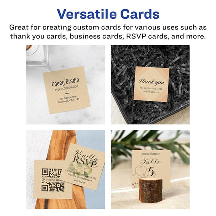 Avery Printable Square Business Cards with Sure Feed Technology, 2" x 2", Kraft Brown Cardstock, Print-to-the-Edge, Laser/Inkjet Cards, 120 Total