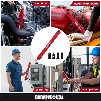 Bornpye Offset Extension Wrench Set, Impact Ready Socket Wrench Extender Tool with Versatile 1/4", 3/8", and 1/2" Square Drive Adapters (Red)