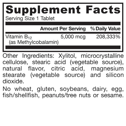 Jarrow Formulas Methylcobalamin (Methyl B12), Supports Brain Cells, 5000 mcg, 60 Lozenges