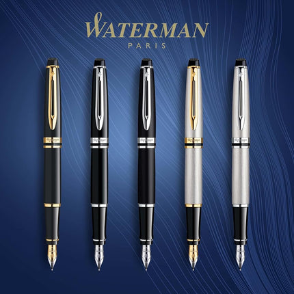 Waterman Expert Fountain Pen | Stainless Steel with 23k Gold Trim | Medium Nib | Gift Box
