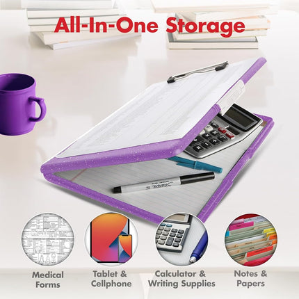 Dexas Slimcase 2 Storage Clipboard with Side Opening, 12.5 x 9.5 inches, Purple Glitter 3517-527GWP