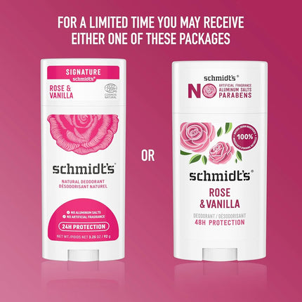 SCHMIDT'S Natural Deodorant Stick 75g, Rose & Vanilla, 24 Hour Protection, Vegan & Cruelty Free