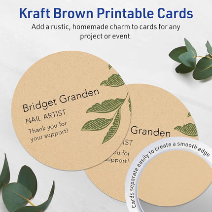 Avery Printable Round Cards, Sure Feed Technology, 4" Diameter, Kraft Brown Cardstock, Print-To-The-Edge, Laser/Inkjet Printable, 150 Total, Great for Business Messaging