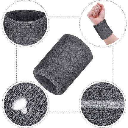 6 Pulseras Deportivas, Muñequeras de Tenis, Bandas Absorbentes para Fútbol, Baloncesto, Correr, Deportes Atléticos y Entrenamiento (Negro, Blanco, Gris)