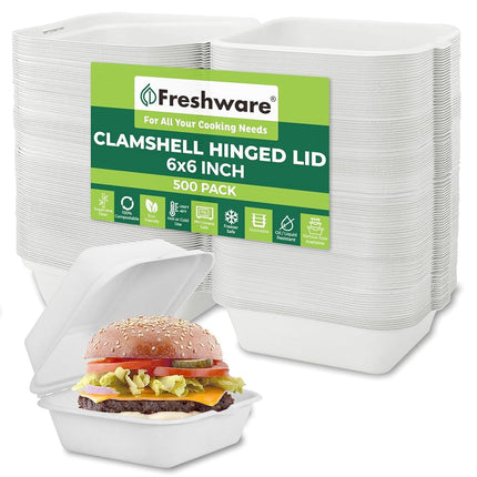 Contenedores Freshware tipo concha, 6 x 6 pulgadas, paquete de 50, natural