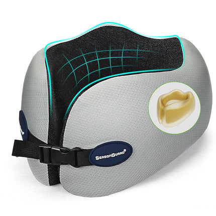 Season Guard Travel Head Support Neck Pillow, Cervical Spine Support Pillows for Flight Headrest Sleep, Cozy Soft Airplane Car Office Rest Adult Kids, A01 Wide Strape with Breathable Cover, Light Grey