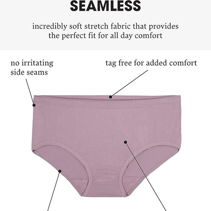 Fruit of the Loom Women's No Show Seamless Underwear, Amazing Stretch & No Panty Lines, Available in Plus Size Briefs, Assorted, L (Pack of 6)
