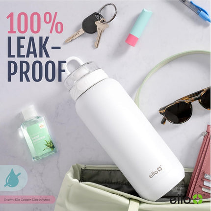 Bouteille d'eau en acier inoxydable Ello Cooper de 650 ml avec paille et poignée de transport, double paroi et isolation sous vide en métal, couvercle verrouillable anti-fuite avec bec en silicone souple, réutilisable, sans BPA, sauge