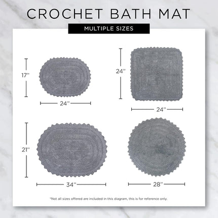 DII 100% Cotton Crochet Square Luxury Spa Soft Bath Rug, for Bathroom Floor, Tub, Shower, Vanity, and Dorm Room, 24x24 - White