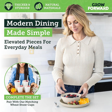 Grow Forward Premium Wheat Straw Dinnerware Sets - 8 Piece Unbreakable Microwave Safe Dishes - Reusable Wheat Straw Plates and Bowls Sets - Wheat Straw Bowls for Cereal, Soup, Camping, RV - Sahara