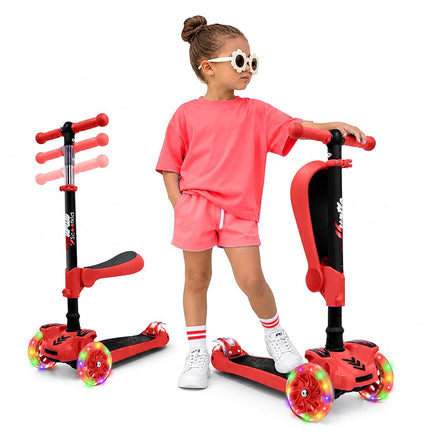 Hurtle 6 Wheeled Scooter for Kids - Stand & Cruise Child/Toddlers Toy Folding Kick Scooters w/Adjustable Height, Anti-Slip Deck, Flashing Wheel Lights, for Boys/Girls 2-12 Year Old - Hurtle
