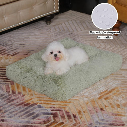 Bedfolks Plush Waterproof Dog Crate Pad, Removable Cover,Faux Fur Dog & Cat Bed, Washable Kennel Bed 21"x13",Sage Green
