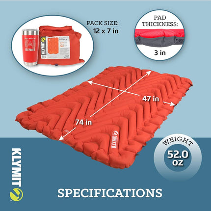 Klymit Unisex's Insulated Double V Sleeping Pad, Red-2020, One Size, Red