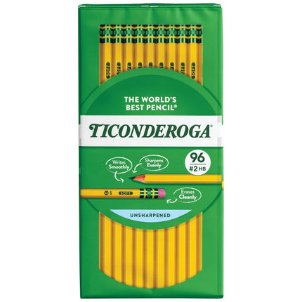 Ticonderoga Dixon Wood-Cased #2 HB Pencils, 8 Boxes, 96 Pencils Total, Yellow (13872)