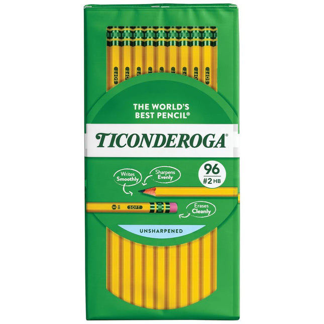 Ticonderoga Dixon Wood-Cased #2 HB Pencils, 8 Boxes, 96 Pencils Total, Yellow (13872)