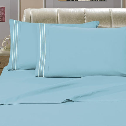Elegant Comfort Wrinkle & Fade Resistant 1500 Premium Hotel Quality Microfiber 4-Piece Sheet Set Ultra Soft Set includes Flat Sheet, Fitted Sheet and 2 Pillowcases, Cal King, Light Blue/Aqua