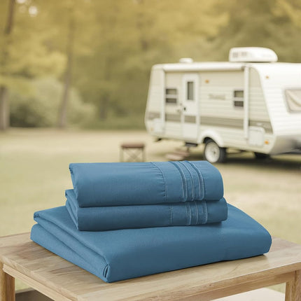 Camping Sheets Queen Size - Outdoor Air Mattress Sheet Set – Built-in Corner Straps for Air Mattress & Camping Use – Designed for Inflatable Beds & Tailgate Sleepovers, Denim
