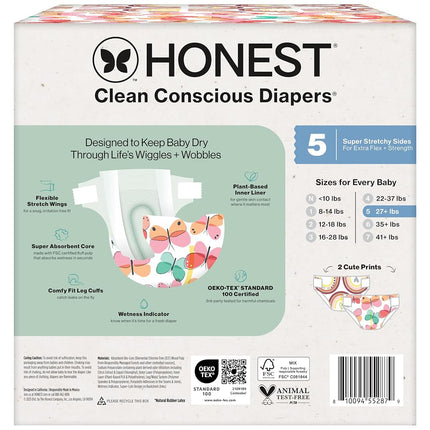 The Honest Company Clean Conscious Diapers for Sensitive Skin | Hypoallergenic, Fragrance Free | Girl Prints | Club Box, Size 5 (27+ lbs), 44 Count (Prints May Temporarily Vary)