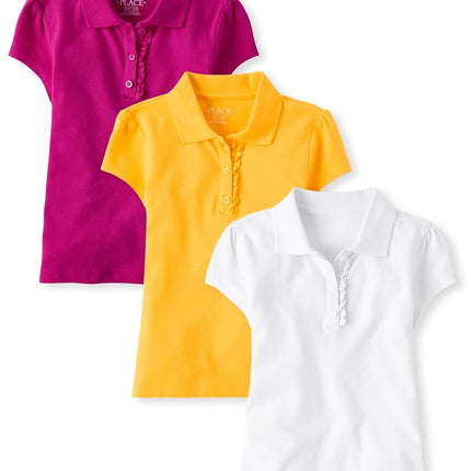 The Children's Place Lot de polos piqués à volants et manches courtes pour fille, jaune/rose aurore/blanc, lot de 3, jaune/rose aurore/blanc, lot de 3, très petit