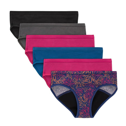 Hanes Chica Comodidad, Punto. Ropa Interior de Período Boyshort y Hipster, Protección Moderada, Paquete Múltiple, Hipster - Múltiple - Paquete de 6, 10