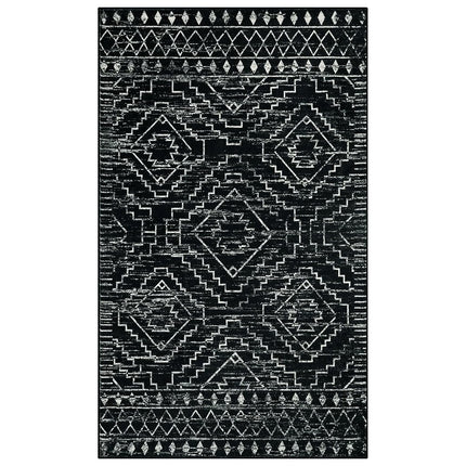Wonnitar Moroccan 3x5 Rug, Black Washable Small Rug for Bedroom, Non-Slip Geometric Tribal Entry Throw Mat, Boho Farmhouse Rustic Soft Low Pile Area Rug for Bathroom Dining Guest Room (Black,3'x5')