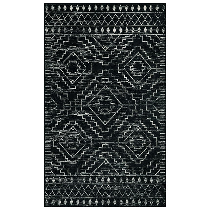 Wonnitar Moroccan 3x5 Rug, Black Washable Small Rug for Bedroom, Non-Slip Geometric Tribal Entry Throw Mat, Boho Farmhouse Rustic Soft Low Pile Area Rug for Bathroom Dining Guest Room (Black,3'x5')