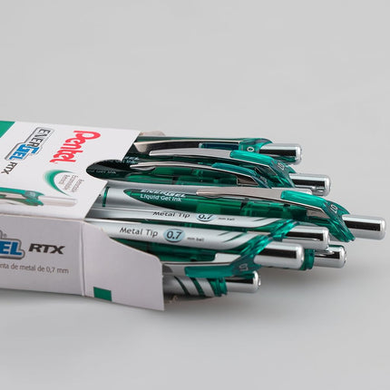 Bolígrafo de Tinta de Gel Pentel EnerGel Deluxe RTX, Punta Metálica de 0.7 Milímetros, Tinta Verde, 1 Unidad (BL77-D)