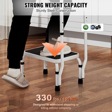VEVOR Step Stool 1-Step 150KG Capacity, 3 Adjustable Height with Handle Steel Step Ladder, Portable Toddler Step Stools for Adults, Non-Slip Sturdy Step Ladders for Office, RVs, Pets
