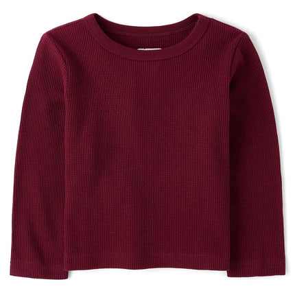 The Children's Place Baby Boys' and Toddler Long Sleeve Everday Casual Thermal Knit Shirt, Redwood, 3T