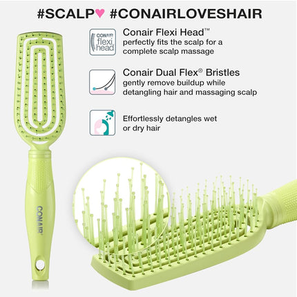 Conair Scalp Care Detangling Hairbrush - Hair Brush - Curly Hair Brush - Wet Brush - Detangling Hair Brush - Scalp Massager - Flexi Head Slim Hairbrush