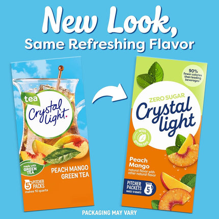 Crystal Light Drink Mix, Peach Mango Green Tea, Pitcher Packets, 5 Count (Pack of 12 Canisters)