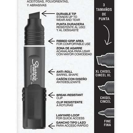 Rotulador permanente Sharpie Pro, XL, punta biselada, color negro (2018347) (Paquete de 2)